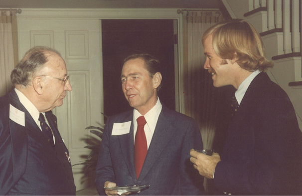 Regent Edward A. Clark, Dr. Eugene Nelson, and Mr. Dan Nelson at a reception at Bauer House on October 1, 1975
