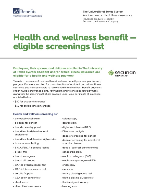 Securian Financial Health and Wellness Screening List Cover