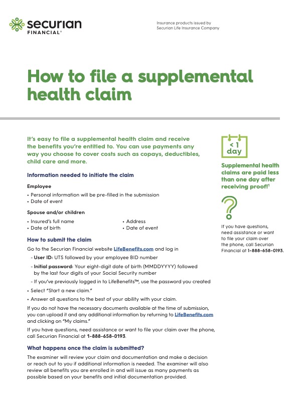 Securian Financial How to File a Supplemental Health Claim Cover