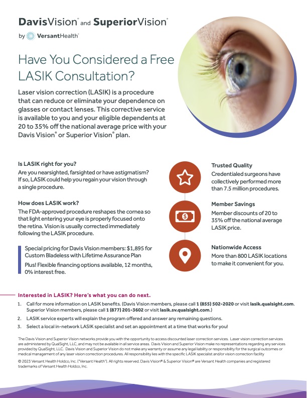 Flyer for Superior Vision LASIK option plan