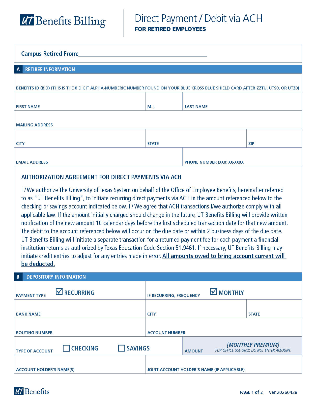 Direct Payment/Debit Authorization Agreement