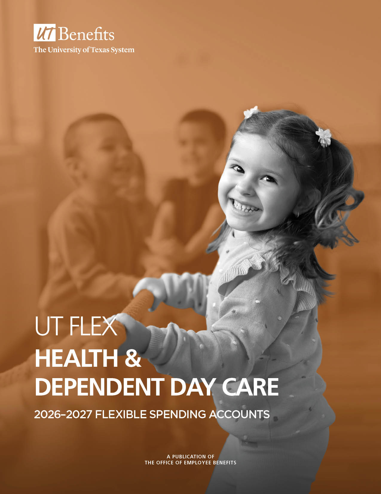 UT FLEX Health and Dependent Day Care guide cover with teacher and a child