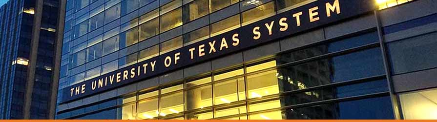 Outside front facade signage of The University of Texas System building