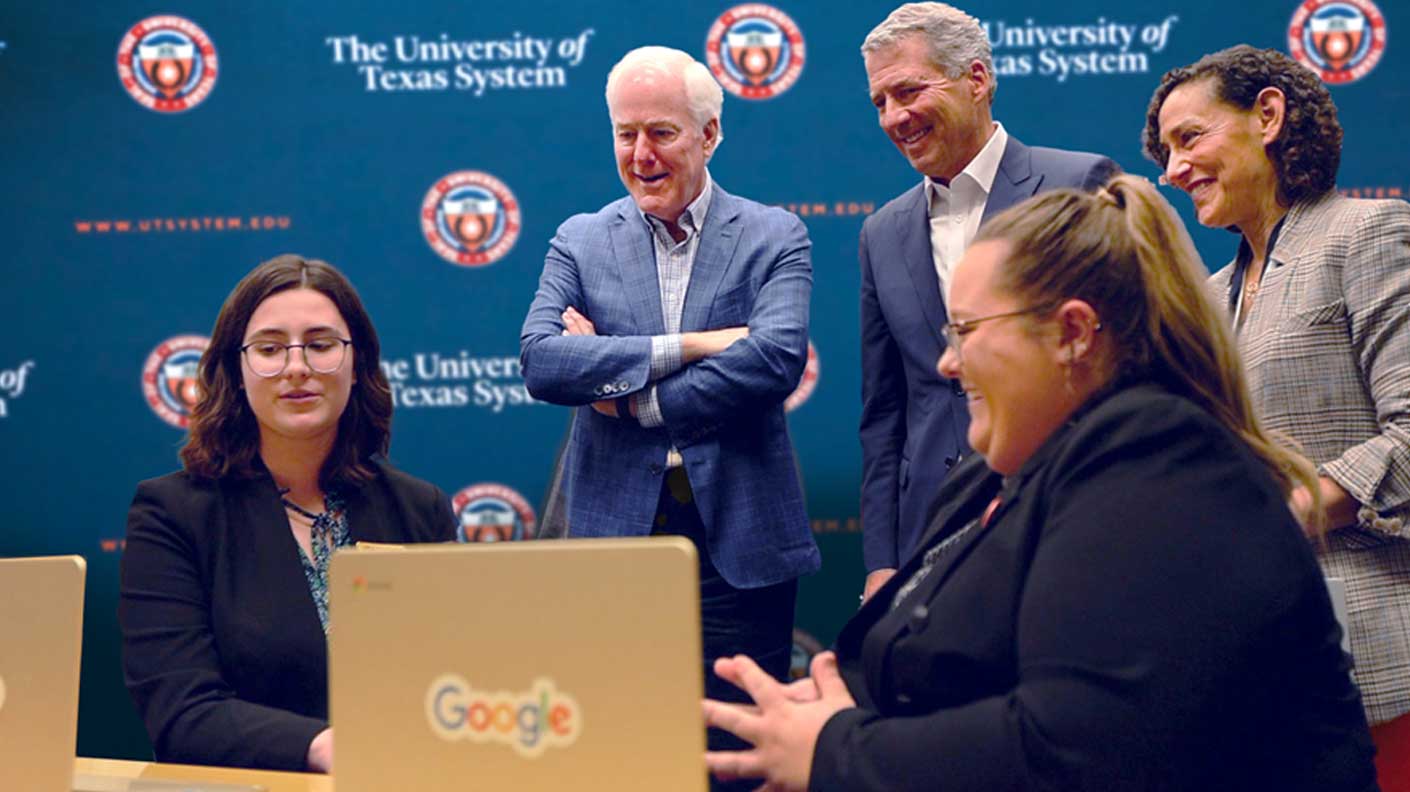 Chancellor Milliken and Senator Cornyn view a presentation by Google executives on microcredentials.