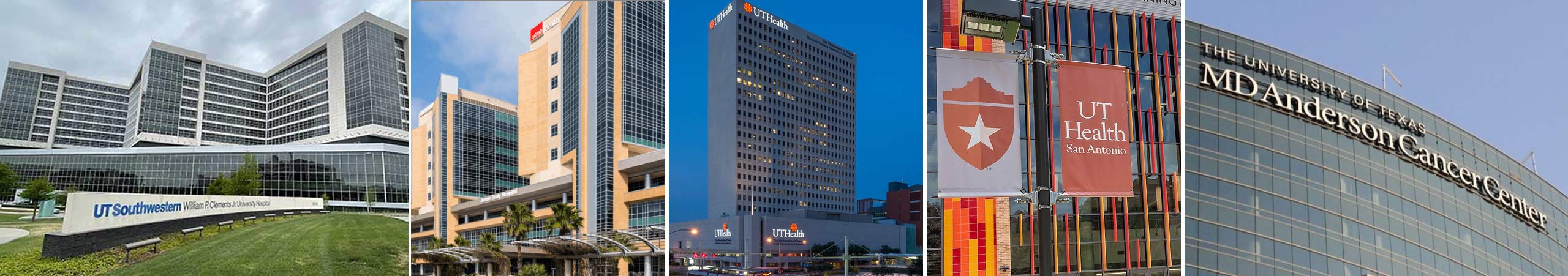 Collage of building images from UT System's health institutions.