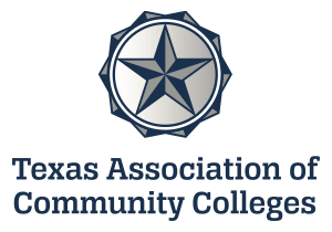 logo of Texas Association of Community Colleges:  A duel colored Texas beveled star in a circle with ten ridges on the outside.