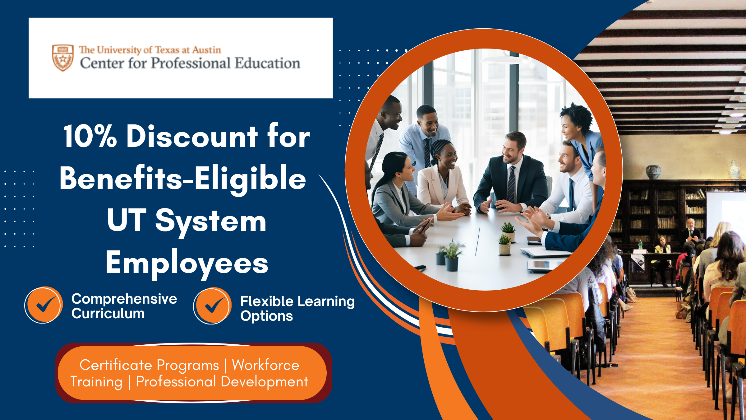 UT Austin Center for Professional Development 10% discount for benefits-eligible UT System employees