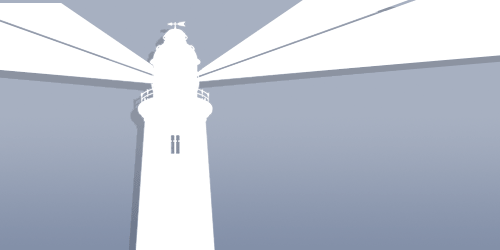 Silhouette of a lighthouse and light beams