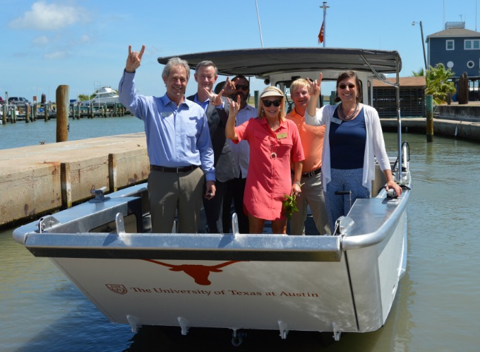 Post christening, the maiden voyage of R/V Curt Johnson carried Marine Science Institute leaders and members of the Johnson family.