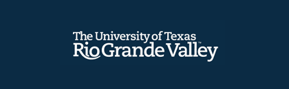 UT Rio Grande Valley logo over a dark blue background
