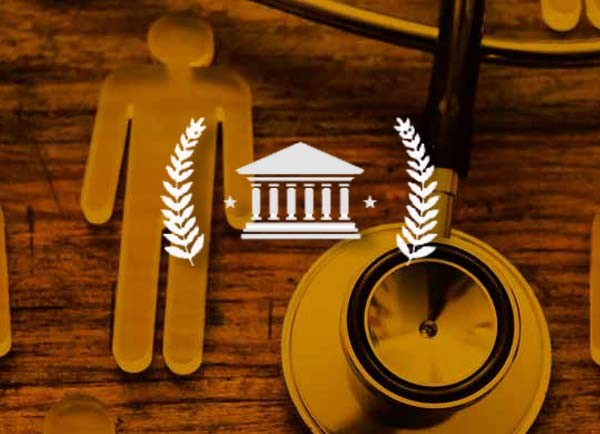 The Ken Shine logo over a orange tinted image of a stethiscope and human icon as a figure