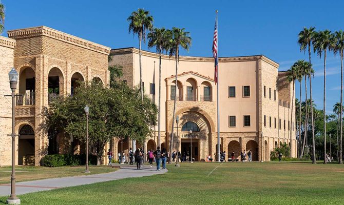 External facade of the Library building at UT RGV