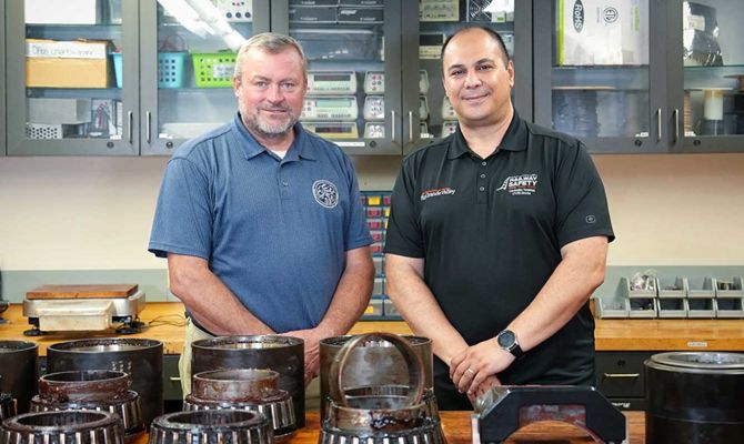 R. Quinn Norman, vice president and project lead for the Brotherhood of Railroad Signalmen, and Dr. Constantine Tarawneh, director of UTCRS, on the UTRGV campus in Edinburg.