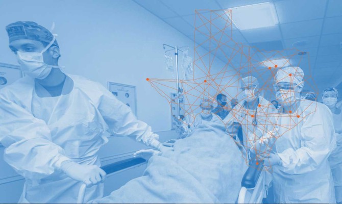 Faded image of doctors in an ER rushing with a gurney