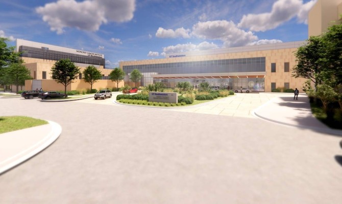 Image render of the new oncology building for UT Southwesern in Ft. Worth.