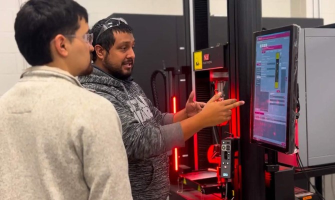 Engineering students studying at UTPB's CEED building. 