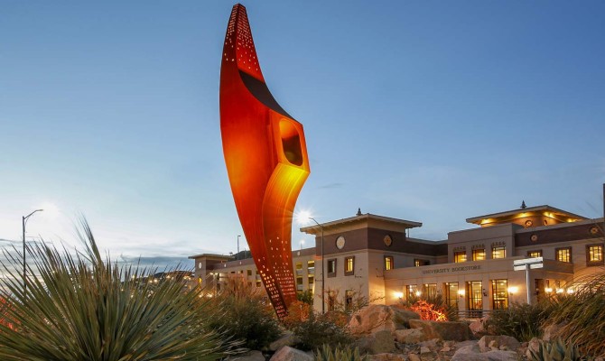 UT El Paso pick axe monument in the commons area