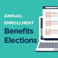 graphic of computer with text overlay: Annual Enrollment Benefits Elections