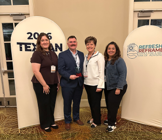 Recipients of the 2026 TEXAAN Award for Outstanding Innovative Advising Technology, pictured left to right: Maia Bland, Weston Rose, Heather Smith, and Angelica Barrera
